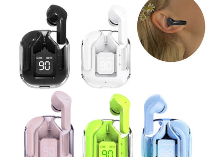 New Mini Transparent Wireless Bluetooth Headset Digital Display ENC Noise Reduction True Wireless Sports Music