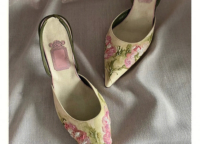 Vintage Pointed Embroidered High Heels