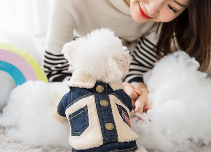 Thick Warm Clothes For Pets Denim And Velvet Pet Fleece Vest For Autumn And Winter Dog Warm Clothes