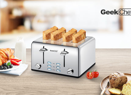 Prohibit Shelves In The Amazon. Toaster 4 Slice, Geek Chef Stainless Steel Extra-Wide Slot Toaster With Dual Control Panels Of Bagel,Defrost,Cancel Function,Ban Amazon