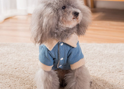 Thick Warm Clothes For Pets Denim And Velvet Pet Fleece Vest For Autumn And Winter Dog Warm Clothes