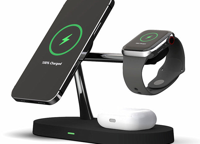 Multifunctional Five-In-One Magnetic Wireless Charging Watch Headset Desktop Mobile Phone Holder Charger 15W Fast Charge