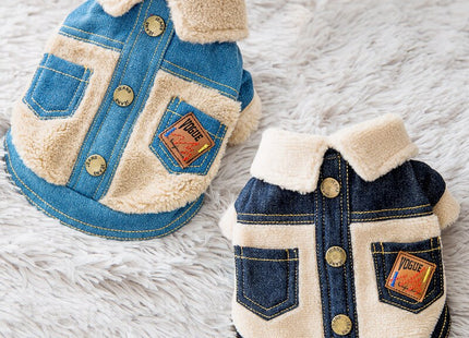 Thick Warm Clothes For Pets Denim And Velvet Pet Fleece Vest For Autumn And Winter Dog Warm Clothes