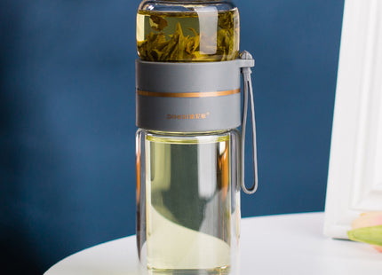Glass Water Bottle With Tea Infuser Filter Tea Separation Double Wall Glass Bottle Leakproof Water Bottle