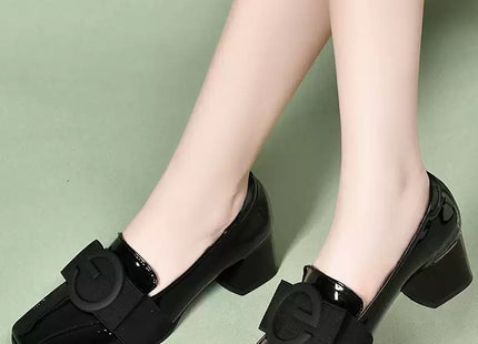 Middle Heel Chunky Heel Soft Leather British Style Square Toe Leather Shoes