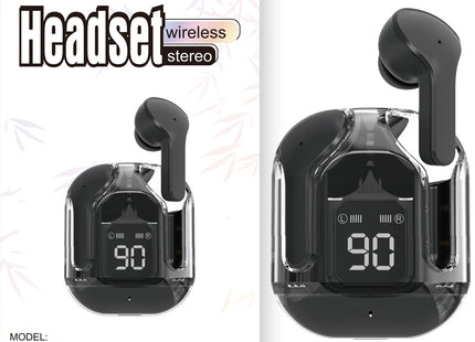 New Mini Transparent Wireless Bluetooth Headset Digital Display ENC Noise Reduction True Wireless Sports Music