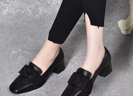 Middle Heel Chunky Heel Soft Leather British Style Square Toe Leather Shoes