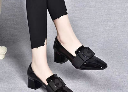 Middle Heel Chunky Heel Soft Leather British Style Square Toe Leather Shoes