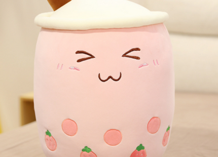 Cute Fruit Drink Plush Stuffed Soft Strawberry Milk Tea Plush Boba Tea Cup Toy Bubble Tea Pillow Cushion Kids Gift