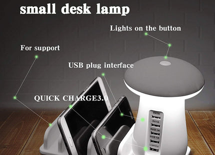 2 In 1 Multifunction Mushroom Lamp LED Lamp Holder USB Charger Home Office Supplies