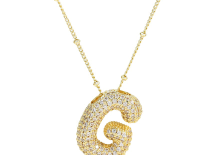 Brass Zircon Bubble Balloon Letter Pendant Necklace For Women