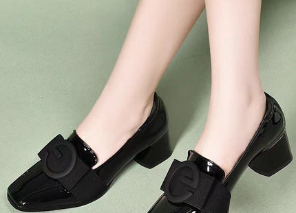 Middle Heel Chunky Heel Soft Leather British Style Square Toe Leather Shoes