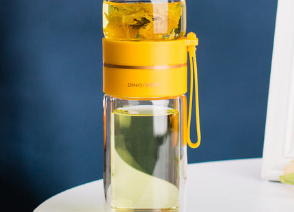Glass Water Bottle With Tea Infuser Filter Tea Separation Double Wall Glass Bottle Leakproof Water Bottle