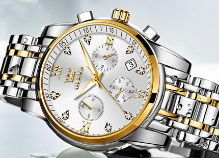 Luxury Brand Men Watches Chronograph Stainless Steel Waterproof Quartz Wristwatches Man Date Clock Blue Dial Relogio Masculino