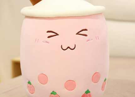 Cute Fruit Drink Plush Stuffed Soft Strawberry Milk Tea Plush Boba Tea Cup Toy Bubble Tea Pillow Cushion Kids Gift