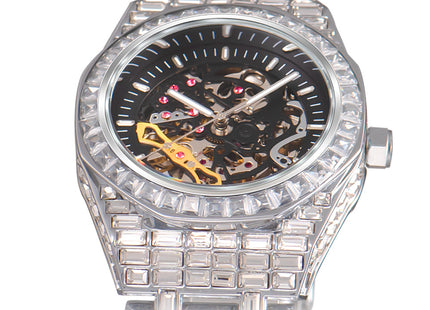 Hip Hop Full Square Diamond Luminous Hollow Mechanical Watch