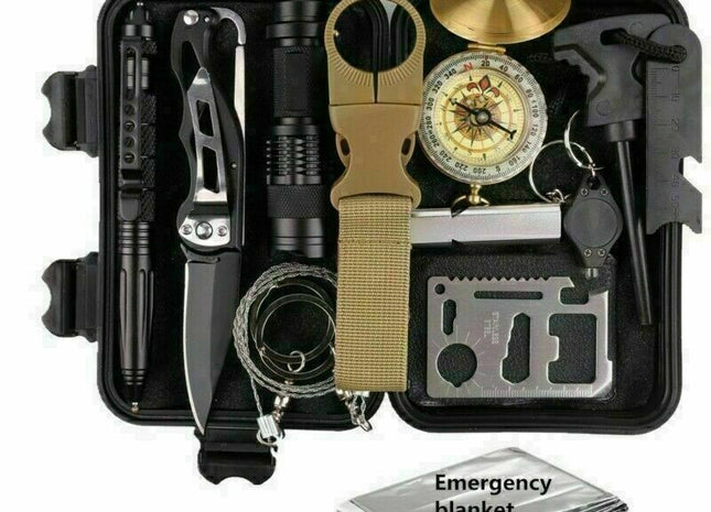 14-In-1 Outdoor Emergency Survival Kit Camping Hiking Tactical Gear Case Set Box