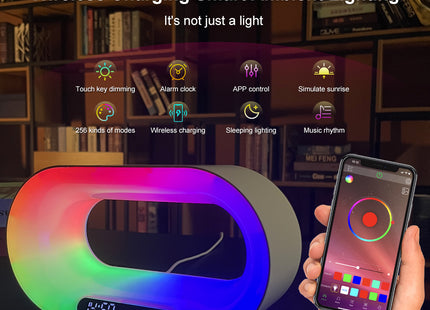 Multi-function 3 In 1 LED Night Light APP Control RGB Atmosphere Desk Lamp Smart Multifunctional Wireless Charger Alarm Clock