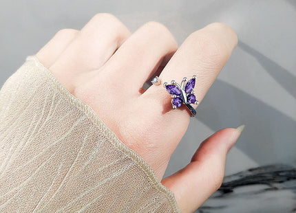 Rotatable Zircon Butterfly Ring For Women