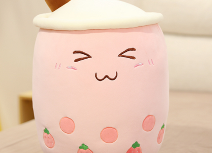 Cute Fruit Drink Plush Stuffed Soft Strawberry Milk Tea Plush Boba Tea Cup Toy Bubble Tea Pillow Cushion Kids Gift