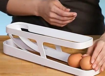 Automatic Scrolling Egg Rack Holder Storage Box Egg Basket Container Organizer Rolldown Refrigerator Egg Dispenser For Kitchen Gadgets