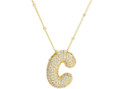 Brass Zircon Bubble Balloon Letter Pendant Necklace For Women