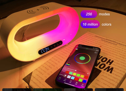 Multi-function 3 In 1 LED Night Light APP Control RGB Atmosphere Desk Lamp Smart Multifunctional Wireless Charger Alarm Clock