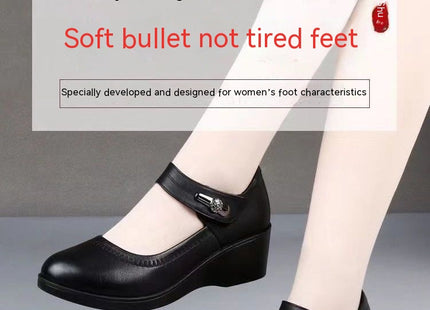 High Quality Soft Bottom Leather Shoes Non-slip Wedge Middle-aged And Elderly Pumps