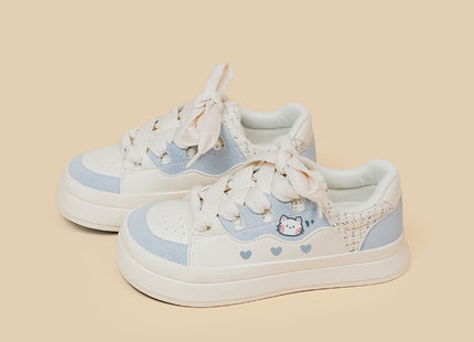 Cute Girls' Sneakers Lace-up Low-top White Shoes