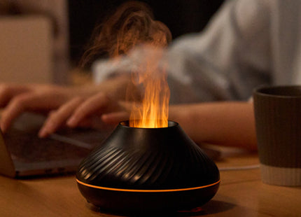 Newest RGB Flame Aroma Diffuser 130Ml 3d Colorful Flame Humidifier Fire Volcano Diffuser Flame