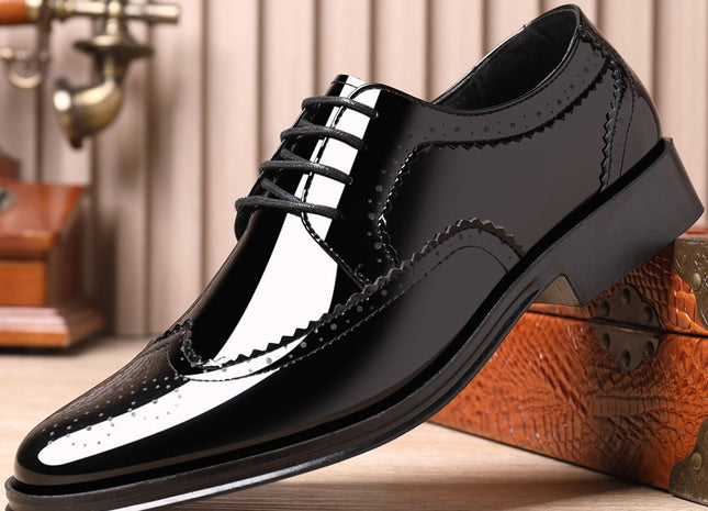 Men's Fashion Brogue Patent Leather Shiny Shoes