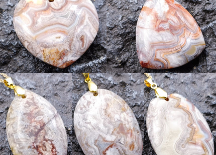 Natural Mexican Agate Pendant Leaf Shaped Love Oval Triangle Shape Striped Agate Irregular Hanging Ornament