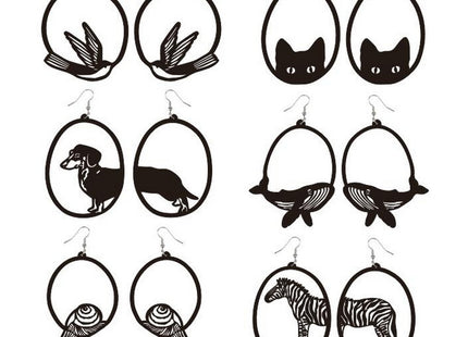 Acrylic Dangle Earrings Round Asymmetric Black For Cat Zebra Snail Swallow Whale Dog Drop Earrings Exaggerated Jewelry