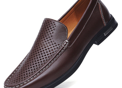 British Casual White Shoes Business Formal Wear Slip-on Hollowed-out Breathable Leather Shoes