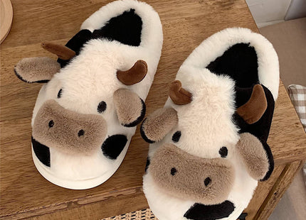 Cute Cow Animal Slipper For Women Girls Fashion Kawaii Soft Fluffy Winter Warm Slippers Woman Cartoon Milk Cow House Slippers Funny Shoes