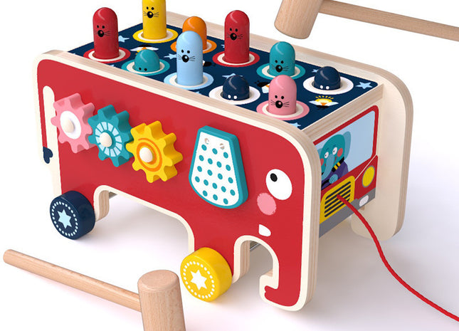 Montessori Toddlers Kids Wooden Pounding Bench Animal Bus Toys Early Educational Set Gifts For Children Toy Musical Instrument