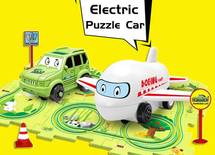 Children Puzzle Electric Railroad Speeder DIY Assembly Electric Car Automatic Rail City Scene Construction Education Toy Gift