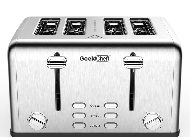Prohibit Shelves In The Amazon. Toaster 4 Slice, Geek Chef Stainless Steel Extra-Wide Slot Toaster With Dual Control Panels Of Bagel,Defrost,Cancel Function,Ban Amazon