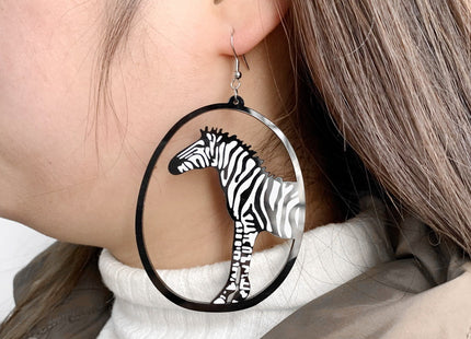 Acrylic Dangle Earrings Round Asymmetric Black For Cat Zebra Snail Swallow Whale Dog Drop Earrings Exaggerated Jewelry