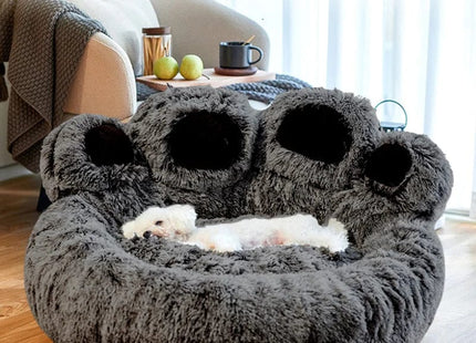 Dog Bed Cat Mat Round Large Pet House Long Plush Deep Sleeping Warm Bear Paw Shape Super Soft Cushion Calm Beds