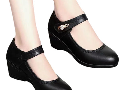 High Quality Soft Bottom Leather Shoes Non-slip Wedge Middle-aged And Elderly Pumps