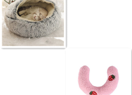 2 In 1 Dog And Cat Bed Pet Winter Bed Round Plush Warm Bed House Soft Long Plush Pets Bed
