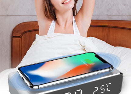 LED Electric Alarm Clock With Wireless Charger Desktop Digital Despertador Thermometer Clock HD Mirror Clock Watch Table Decor