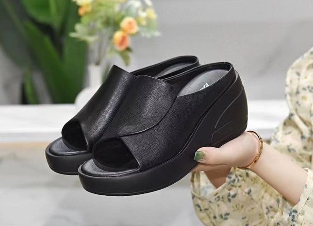 New Real Soft Leather Wedge Sandals Women's Summer
