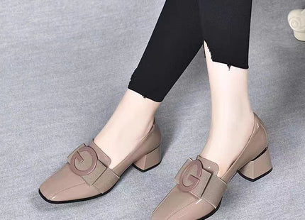 Middle Heel Chunky Heel Soft Leather British Style Square Toe Leather Shoes