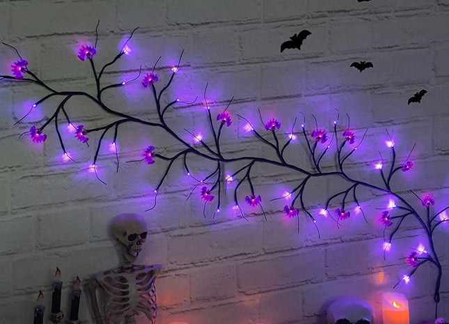 Halloween LED Willow Vine String Light Cool Cartoon Bat Pumpkin Decoration For Indoor Outdoor Party House Decor