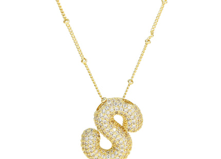 Brass Zircon Bubble Balloon Letter Pendant Necklace For Women