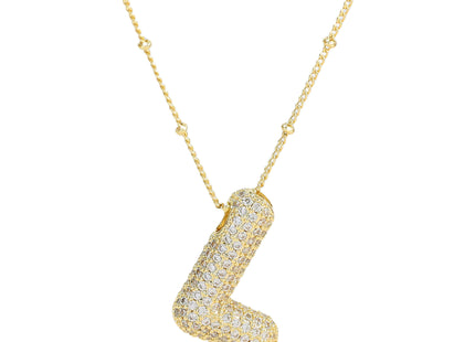 Brass Zircon Bubble Balloon Letter Pendant Necklace For Women