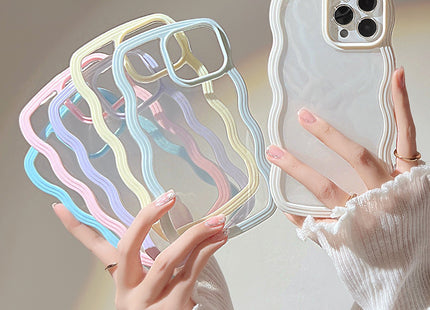 Wave Border Mobile Phone Case Solid Color Simple Candy Color