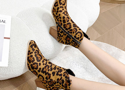 European And American Flat Leopard Print Pointed-toe Side Zip Women's Casual Pumps